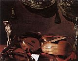 Famous Instruments Paintings - Still-Life with Musical Instruments and a Small Classical Statue